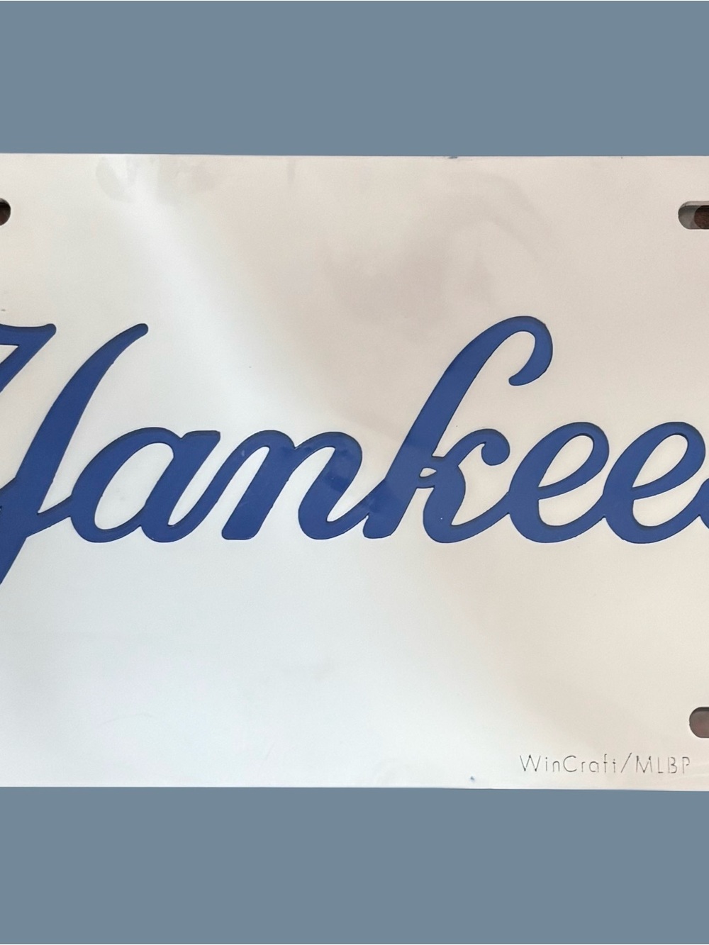 Wincraft Yankees Script License Plate- Royal Blue on White